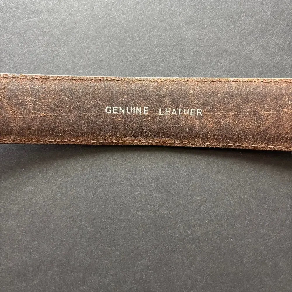 Brown genuine leather belt with silver buckle - size 38 Mens sizing